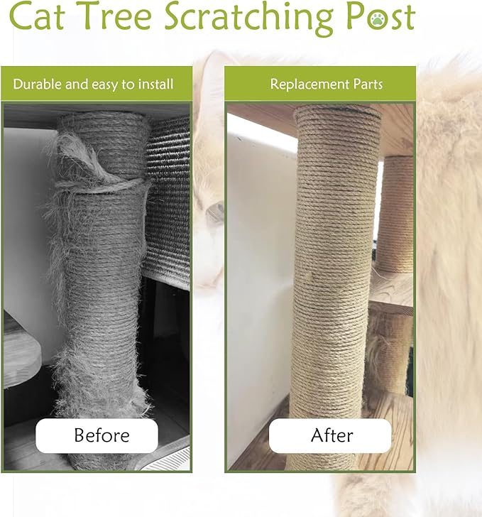 2 Pcs Cat Scratching Post Replacement for Indoor 15.7 x 3.1 Inches Cats Tree Replacement Parts Natural Sisal Cat Scratch Posts Refill Pole Part with M8 Screws Spare Cat Furniture Accessories