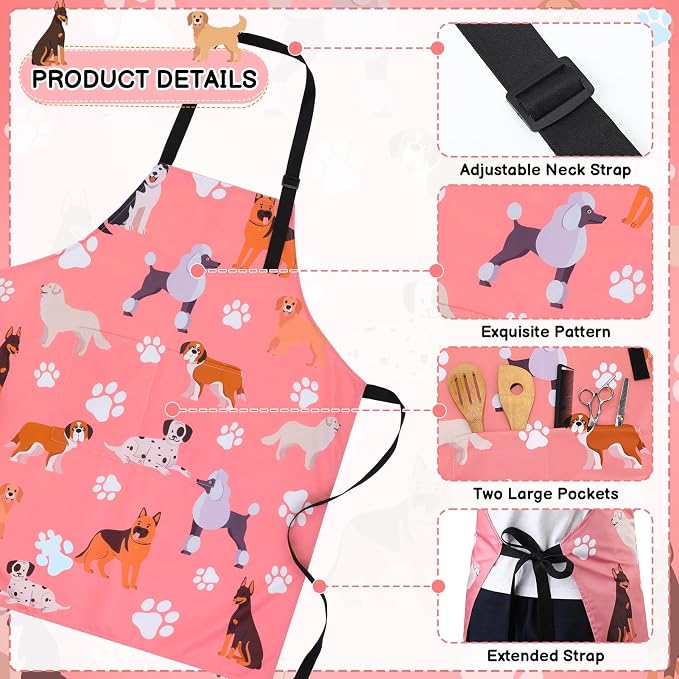 Dog Grooming Waterproof Apron with 2 Pockets, Cute Animals Puppy Dog Pets Apron