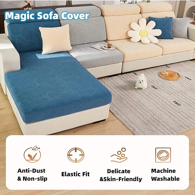 Yoovat Couch Cushion Covers for Sofa Couch Covers Wear-Resistant Universal Sofa Cover Washable Stretch for Sectional Slipcovers (Texture-Sea Blue,Large Triple Seat Cover)