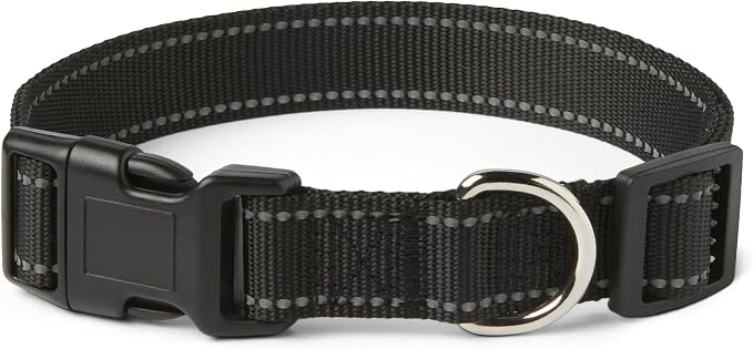 Amazon Basics Reflective Polyester Dog Collar, Adjustable Length 18.5"-29.5", 1.4" W, Quick-Release Buckle for Easy On/Off, Large, Black