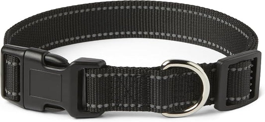 Amazon Basics Reflective Polyester Dog Collar, Adjustable Length 18.5"-29.5", 1.4" W, Quick-Release Buckle for Easy On/Off, Large, Black