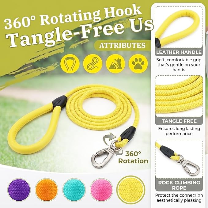 Dog Leash, 5ft Dog Rope Leashes,Braided Dogs Leashes,Leather Leads,Pet Leash for Small Dogs,Resistant Lead Rope,Puppy Leads,Pet Lead for Small, Medium, Large Dogs(Light Yellow, 5 FEET)