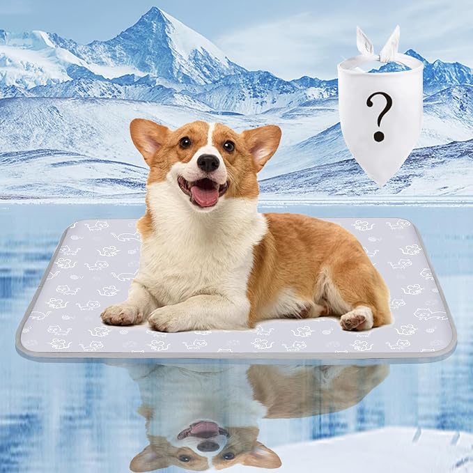 SUPRIY Dog & Cat Cooling Mat with Bandana - Pet Cooling Pad & Pet Scarf Set for Summer(QMAX>0.4) for Pet in Summer, Washable, Non-Toxic (Medium22.8 x34.6)