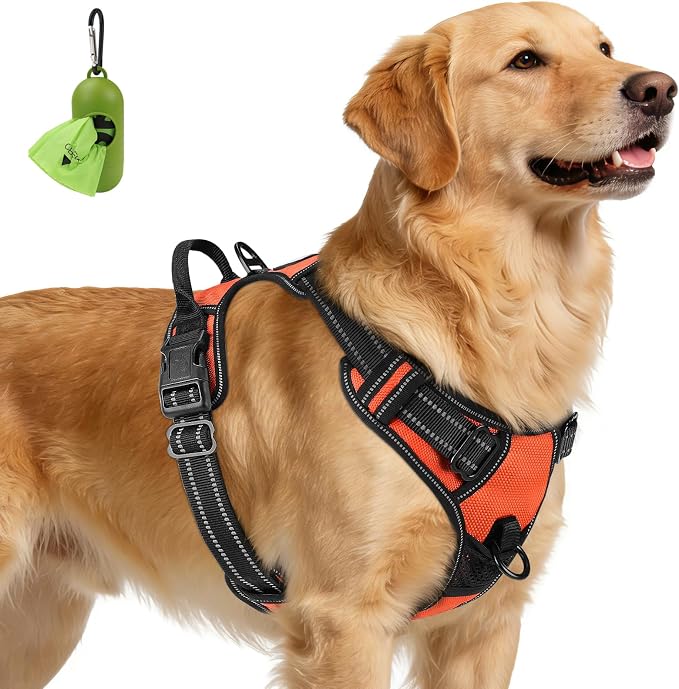 Joytale No Pull Dog Harness for Extra Large Dogs, Reflective Pet Vest with Front Clip, Adjustable Soft Padded Harnesses with Easy Control Handle for Training and Walking, Orange, XL