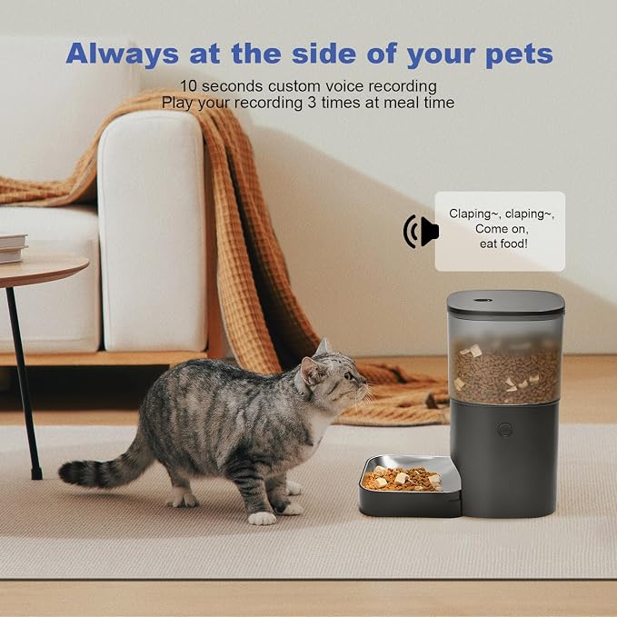ANDOLL HOME 2.4G Automatic Cat Feeder, 4L WiFi Food Dispenser with 10s Voice Recorder, Pet Feeder up to 10 Meals per Day, Timed Cat Feeder with Dry Food Sealed Ring