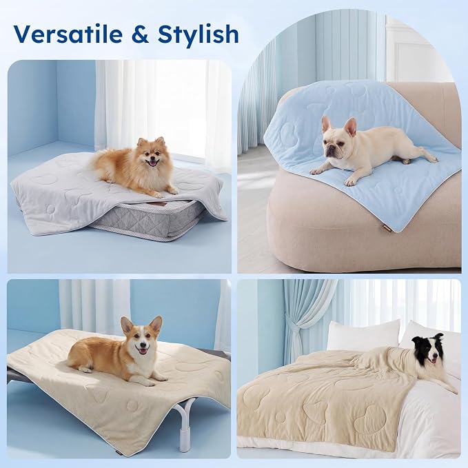 ZOMISIA Cooling Blanket for Small Dogs - Washable Cat Cooling Mat for Hot Weather, Travel Soft Pet Summer Essentials, Khaki, 25"x35"
