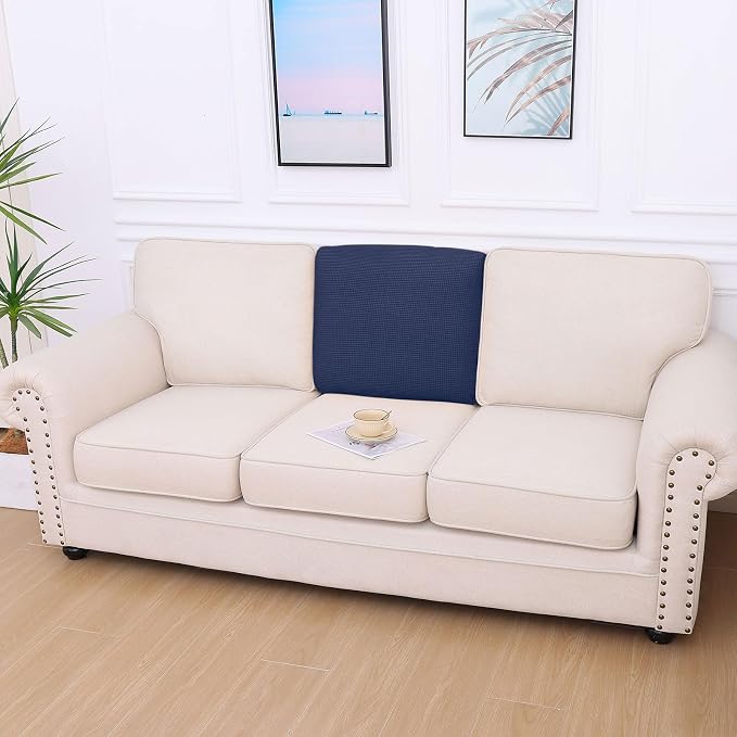 hyha Waterproof Couch Cushion Covers for Pets, Non Slip Sofa Seat Cover for Dogs Washable, Soft Thick Stretch Jacquard Fabric, Sofa Slipcovers with Elastic Bottom (1 Piece for Backrest L, Navy)