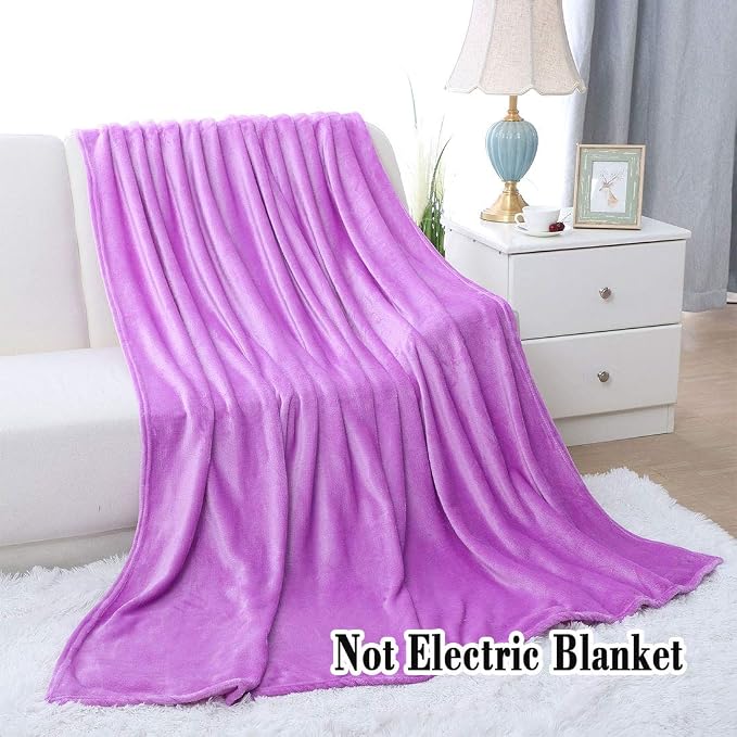 uxcell Flannel Fleece Blanket Twin Size - Soft Lightweight Plush Microfiber Bed Blanket for Sofa or Couch, Machine Washable, Light Purple 60x78 Inch
