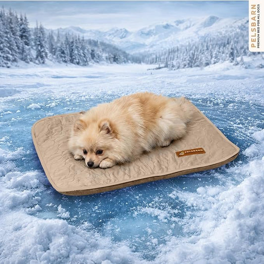 Pelsbarn Dog Cooling Mat- Ice Silk Summer Comfort, Self Cooling, Non-Slip Dog Pad, Durable & Washable, Mat for Extra Small Dogs 15 x 19, Support Shelter Dogs with Every Purchase (Beige)