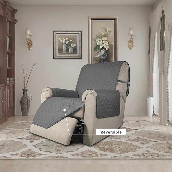 Easy-Going Recliner Chair Slipcover Reversible Sofa Cover Water Resistant Couch Cover Furniture Protector with Elastic Straps for Pets Dog (Recliner 22 inch, Gray/Gray)