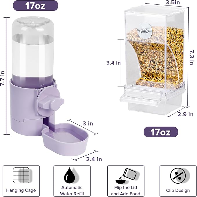 lemtrflo No Mess Bird Feeder Water Dispenser Set, Bird Feeder for Cage, Cage Accessories for Cockatiels, Finches, Budgies and Canaries