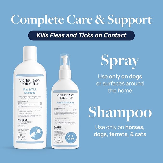 Veterinary Formula Flea and Tick Bundle – Prevention Spray for Dogs, 8 oz + 16 oz Shampoo for Dog Flea & Tick Control