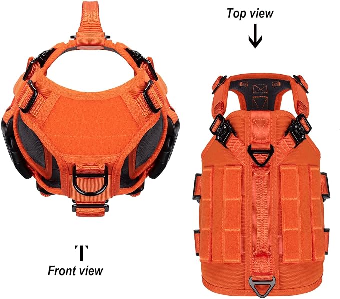 ICEFANG GN3 Tactical Dog Harness with 6X Buckle,Dog Molle Vest with Handle,3/4 Body, Hook and Loop Panel for ID Patch,No Pulling Front Clip (X-Small (Pack of 1), Safety Orange)