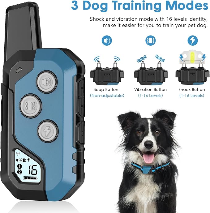 PIOUNS Shock Collar for Dogs, IP67 Waterproof Dog Training Collar with Remote, 3 Training Modes with Beep, Vibration, and Safe Static, Rechargeable for Large Medium