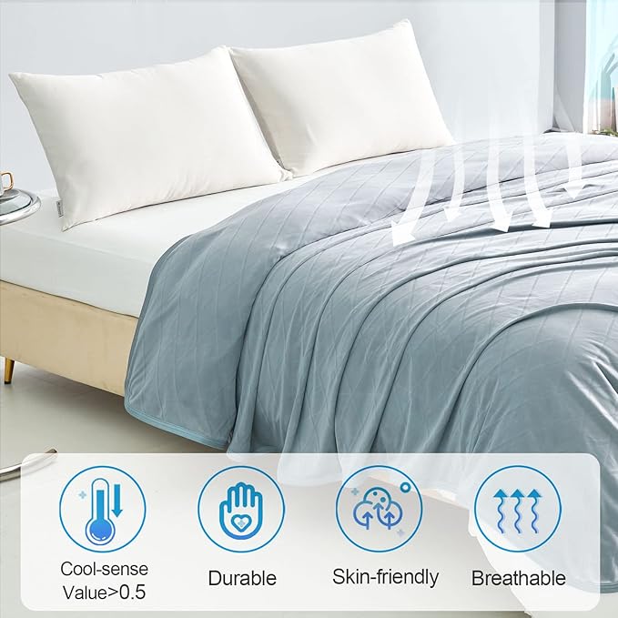 Ailemei Direct 【Upgraded Fabric Cooling Blanket for Hot Sleepers, King Size Lightweight Breathable Summer Bed Blankets, Q-Max >0.5 Jade Fiber,Keep Body Cool Hot Flashes Night Sweats,108"x90"