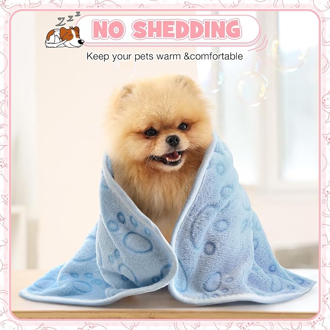 Tegeme 12 Pcs Pet Blankets 23 x 16 Inch Soft Fluffy Fleece Dog Cat Warm Paw Print Pattern Blankets Flannel Throw for Pets Dog Puppy Cat(Multicolor)