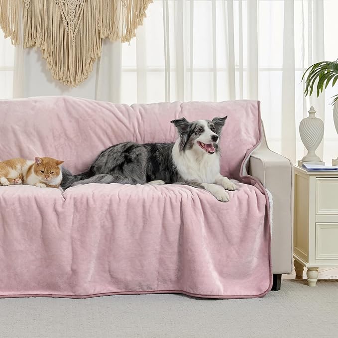 Waterproof Blanket for Bed Couch Sofa, Soft Liquid Pee Proof Pet Blanket for Dog Puppy Cat, Reversible Sherpa Fleece Furniture Protector (Dusty Pink, 50x60 inches)