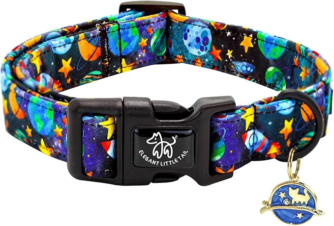 Elegant little tail Dog Collar-Cute Pet Dog Collar Blue Star Rocket Print Cotton Soft Girl Puppy Adjustable Pet Collars for Small Medium Large Dogs