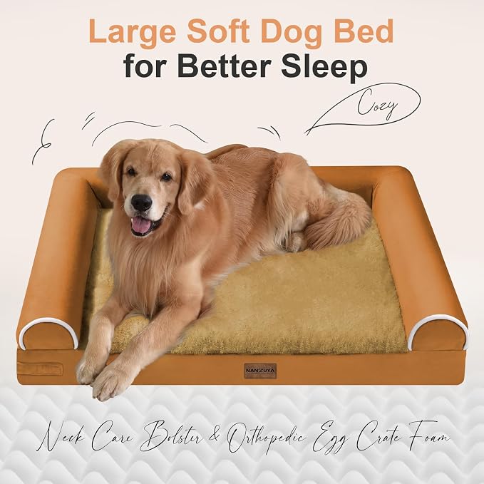 Large Dog Bed Orthopedic Washable: Beds Bolster XL Bed Medium Large Dogs Egg Crate Foam Couch Sofa Waterproof with Removable Cover - Orange