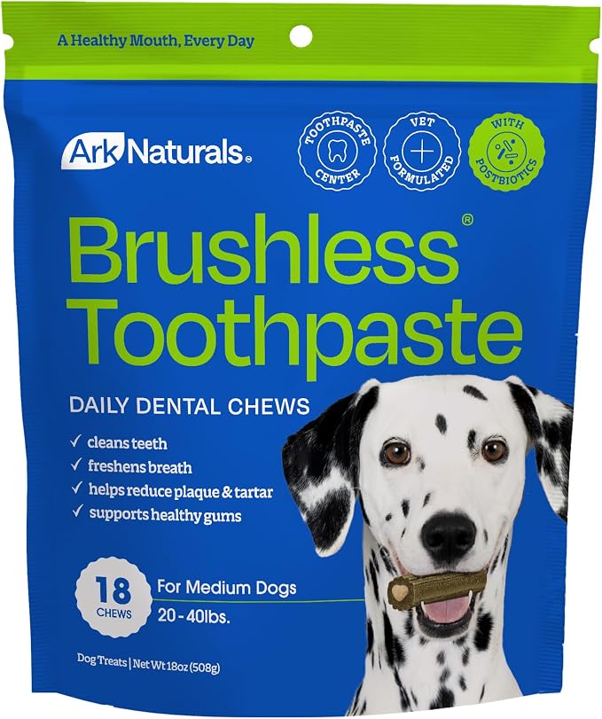 Ark Naturals Brushless Toothpaste, Dog Dental Chews for Medium Breeds, Freshens Breath, Helps Reduce Plaque & Tartar, 18oz, 1 Pack