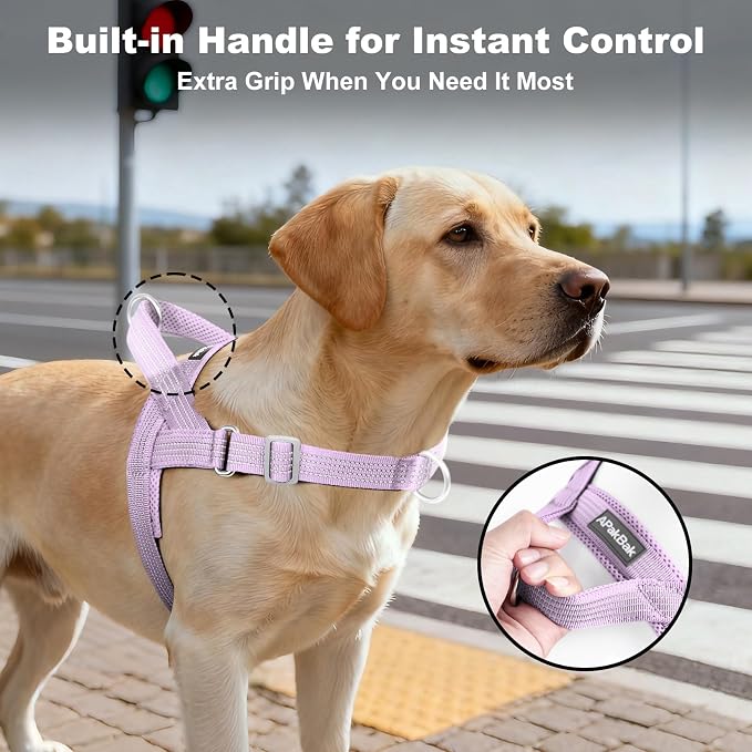 No Pull Dog Harness with Handle, Adjustable Soft Mesh Padded Reflective Walking Harness with Front Clip for Small Medium Large Dogs – Quick Fit No Escape for Training and Hiking (Purple, L)