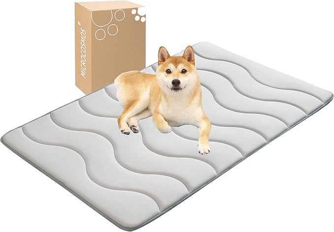 MICROCOSMOS 0.8" Thick Cooling Dog Foam Pad & Summer Pet Sleeping Mat, Machine Washable, Materials Safe, Portable Flat Pet Bed for Dogs.(Grey, 48" x 30")