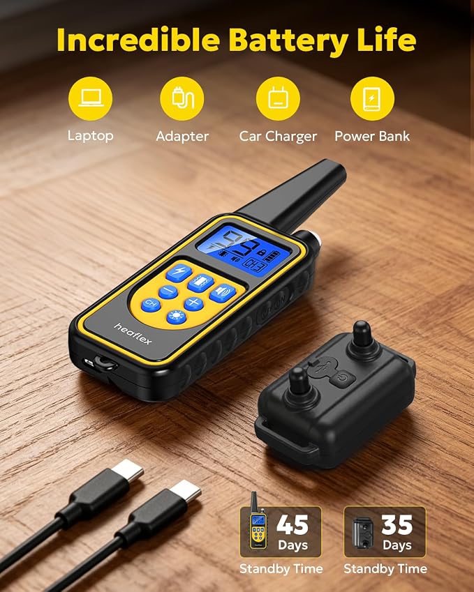 Dog Training Collar for 2 Dogs, 3300ft Remote Dog Shock Collar with Night LED Light, IPX7 Waterproof Rechargeable E-Collar, 4 Modes (Beep, Vibration, Shock) for Small Medium Large Dogs