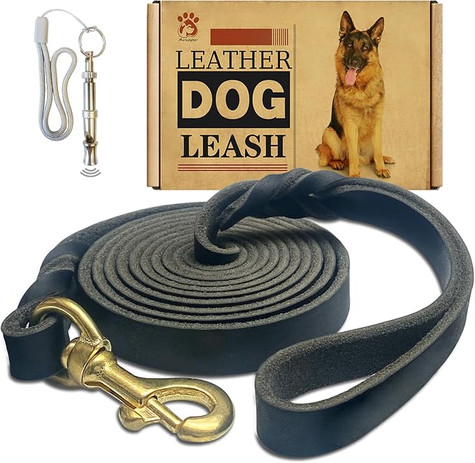 Leather Dog Leash 8ft x 3/4 inch,Strong Heavy Duty Genuine Leather Braided Dog Training Leash, Soft and Comfortable for Large Dogs, Medium Small Dogs (Black, 8FT*3/4in)