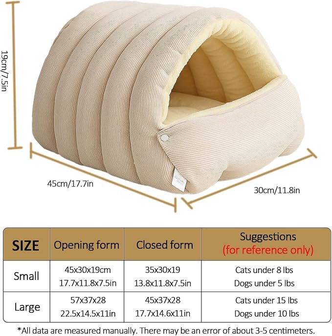 Winter Cave, Cozy Covered Dog Bed with Removable Washable Cover, Enclosed Plush Warmth for Small Large Dogs Cats, Calming Security Pet Den for Indoor Outdoor Use,Green,M