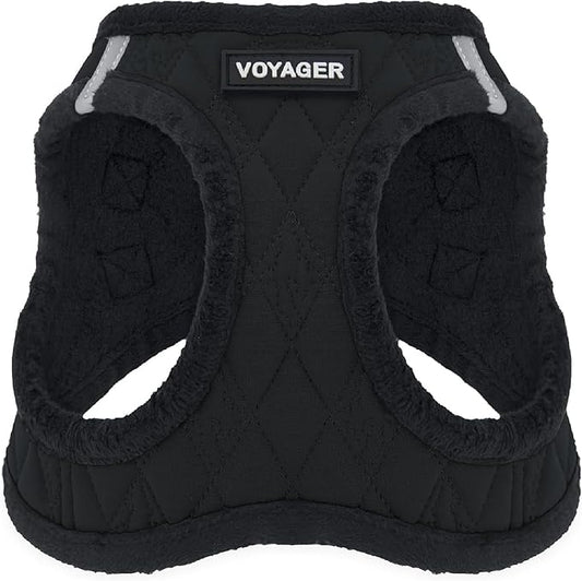 Best Pet Supplies - All Weather Plush, Reflective, No Pull Harness for Small, Medium Dogs, Cats - Secure with Hook & Loop Fastener, Buckle, Double D-Rings - Black Plush, XL
