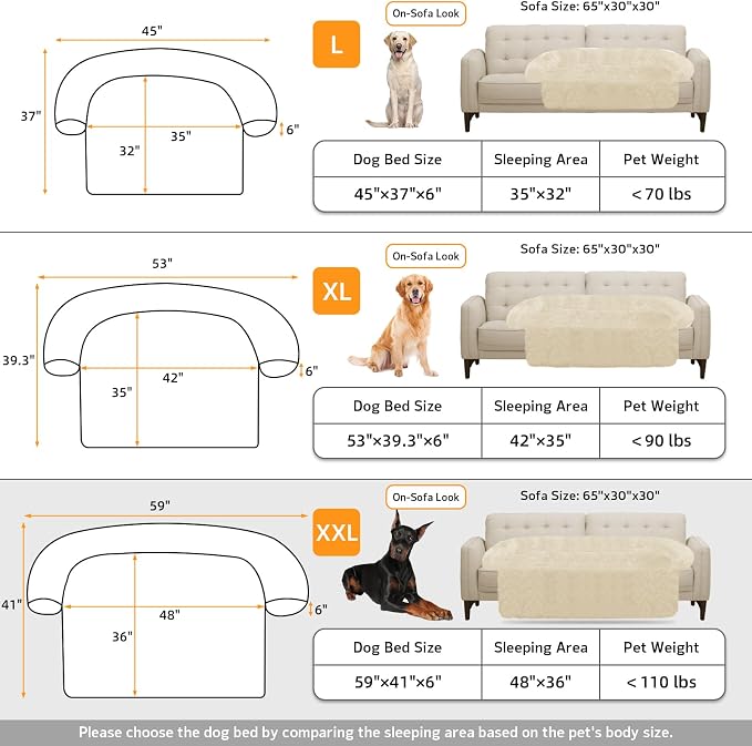 GGIB Calming Dog Bed Fluffy Plush Dog Mat for Furniture Protector with Removable Washable Cover for Large Medium Small Dogs and Cats (Extra Extra Large, Beige)