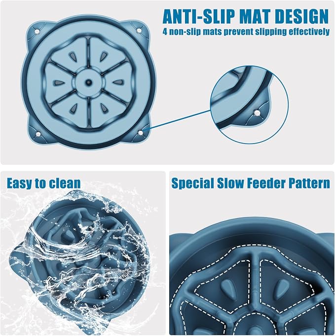 Slow Feeder Dog Bowls Large Breed, Dog Food Bowl Large Anti-Choking Bloat Stop Puzzle Healthy Eating Bowl (Blue, 4 Cup)