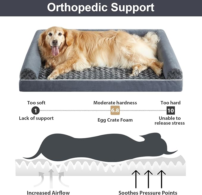 BFPETHOME Orthopedic Washable Dog Beds Large Sized Senior Dog for Comfy Sleeping with Removable Cover, Waterproof Big Soft Pet Couch Bed for Dogs Rerlax