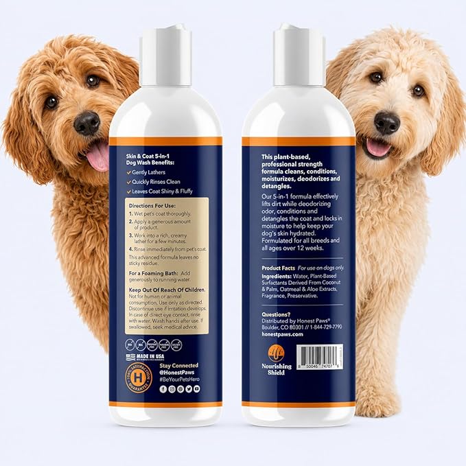 Honest Paws Dog Shampoo and Conditioner - Premium Dog Wash for Allergies and Dry, Itchy, Moisturizing for Sensitive Skin - Sulfate Free, Plant Based, All Natural - Coconut & Mango -16 Fl Oz
