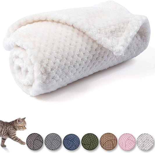 Warm Soft Fuzzy Dog or Cat Blanket, Plush Fleece Throws for Puppy, Kitten, Medium, Large Dogs - Ivory (M/32" x 40")