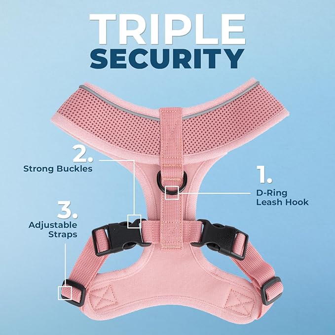 Best Pet Supplies Voyager Aerolite Over the Head Dog Harness, No Pull Breathable Air Mesh Vest, Quick Dry with Reflective Stitching, Adjustable Escape Resistant Harness - Pink, Medium