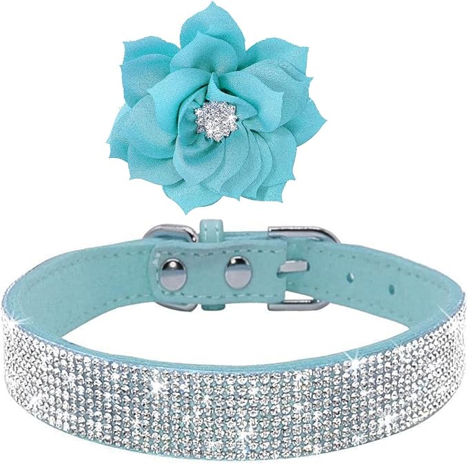 Rhinestone Dog Collar, Cute Dazzling Sparkling Soft Suede Leather Dog Cat Rhinestone Collar Crystal Diamond Pet Dog Puppy Collar (Blue5, XXS), XX-Small