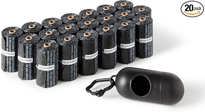 Amazon Basics Dog Poop Leak Proof Bags with Dispenser and Leash Clip, Unscented, 13" x 9" Large Size, 300 Count