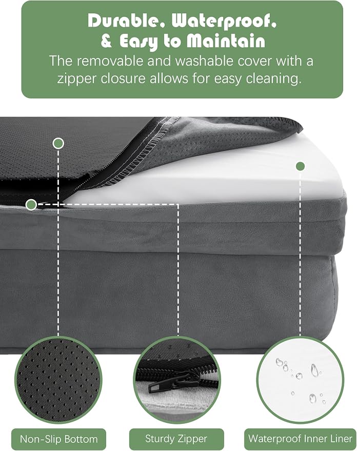 Spotted Play Orthopedic Dog Bed with Sides - Dog Sofa Beds for Small Dogs, Supportive Foam Pet Couch Bed with Washable Removable Cover, Waterproof Lining and Non-Slip Bottom, Grey - S