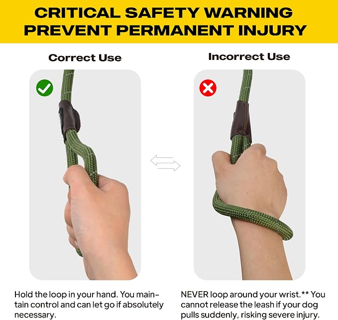 Fida Slip Leads for Dogs, 4 FT x 1/2" Dog Leash Heavy Duty Comfortable Strong Rope Lead for Large, Medium Dogs, No Pull Pet Training Leash with Highly Reflective,Green