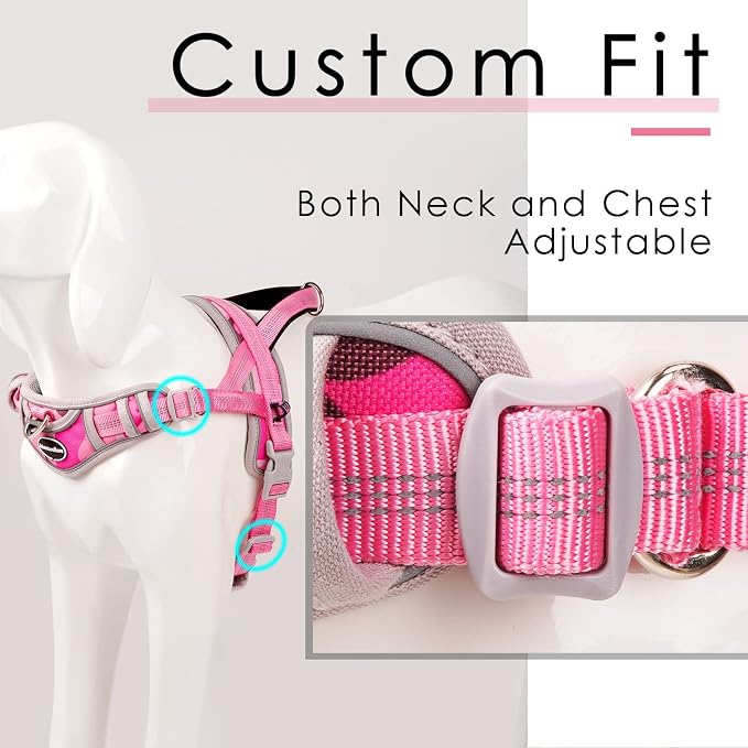 ADVENTUREMORE Small Dog Harness No Pull, Dog Halter Harness Adjustable Reflective Dog Vest Escape Proof Dog Harness with Easy Control Front Clip Handle for Training Walking XS Pink