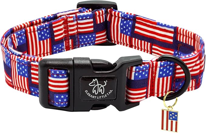 Elegant little tail Independence Dog Collar, 4th of July Holiday Pet Collars Cotton Patriotic Puppy Girl or Boy Soft Pet Gift Adjustable Dog Collar for Small Medium Large Dogs