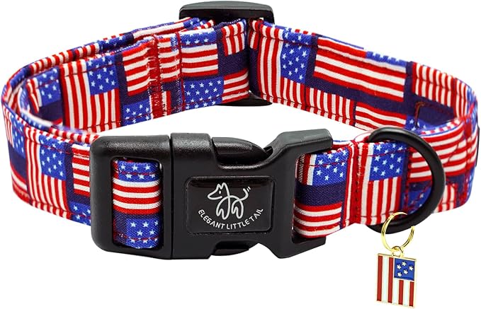 Elegant little tail Independence Dog Collar, 4th of July Holiday Pet Collars Cotton Patriotic Puppy Girl or Boy Soft Pet Gift Adjustable Dog Collar for Small Medium Large Dogs