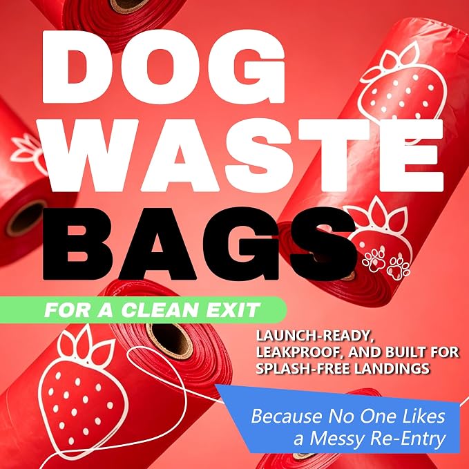 Dog Poop Bags Rolls with Dispenser, 630 count 13" x 9" Leak-Proof poop Bags, Thick & Durable Dog poop Bags with Light Strawberry Scent, Easy Tear-Off, Fits Standard Dispensers, Plant-Based Material
