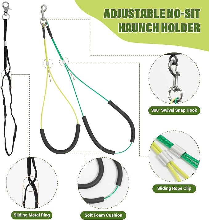 Dog Grooming Arm with Pet Grooming Hammock, getlstub 35" Pet Grooming Table Arm with Adjustable No Sit Haunch Holders, Dog Grooming Stand with Loop Noose for Small and Medium Pets
