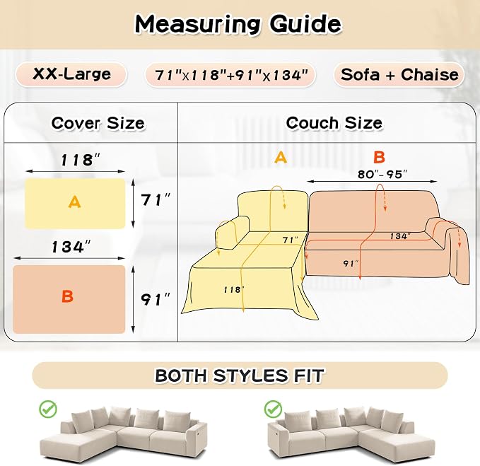 MYSKY HOME Couch Cover for Sectional Sofa, 2 Pieces Chenille Couch Covers for L Shape Sofa Cover, Furniture Protector for Pet, Kid, Sofa Slipcover for 3-4 Cushion Couch (71"x118"+91"x134", Chocolate)