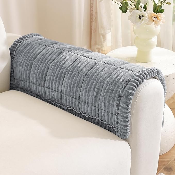 Royhom Couch Arm Covers, Arm Rest Covers for Sofa Set of 2, Thick Arm Chair Covers, Headrest Backrest Protector for Pet Recliner Loveseat Leather Cushion L Shaped Sofa(Blue-grey,20 x 24 Inch,2 Pieces)