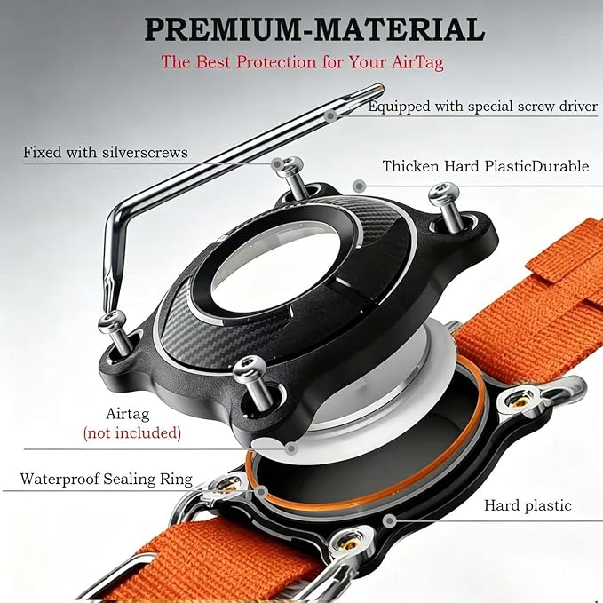 Upgraded AirTag Dog Collar,Waterproof Tactical Dog Collar with AirTag Holder, Control Handle and Metal Buckle,Heavy Duty Dog Collars for Large Dogs(Orange，XXL