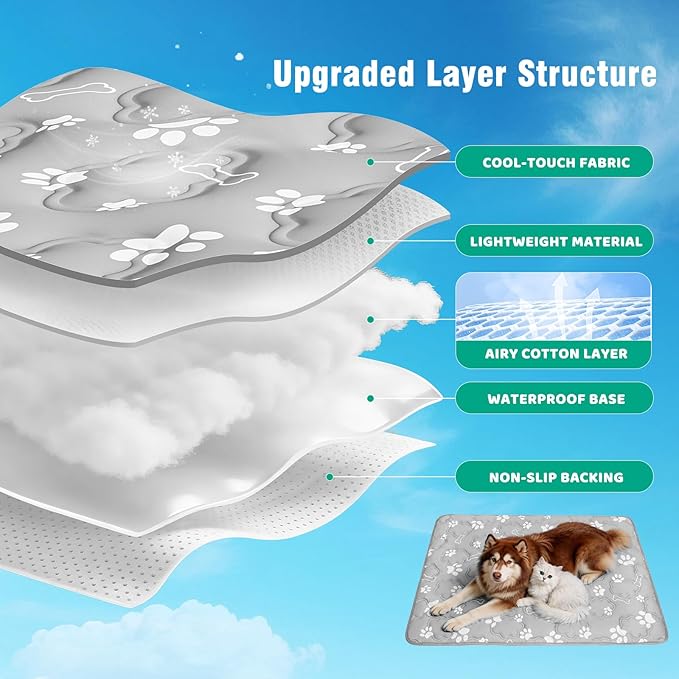 Dog Cooling Mat for Extra Large Dogs, Cool Dog Bed Mat for Indoor & Outdoor, Q-Max>0.5, Machine Washable Non-Toxic Pet Self Cooling Pad for Kennel, Crate, Car - XXL(48" x 30") - Grey