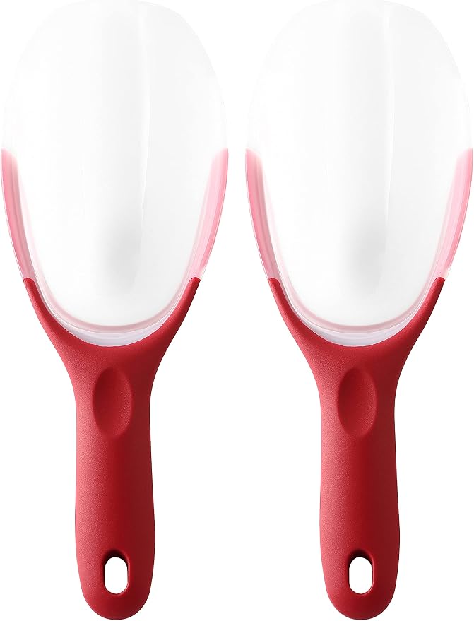 Spring Chef Red Magnetic Ice Scoop for Freezer Bin - Flexi-Plastic Ice Scoopers for Food with Soft Grip Handle - Popcorn Scoop - Kitchen Scoopers for Flour, Grain, Pet Food - Dishwasher Safe - 2 Pack